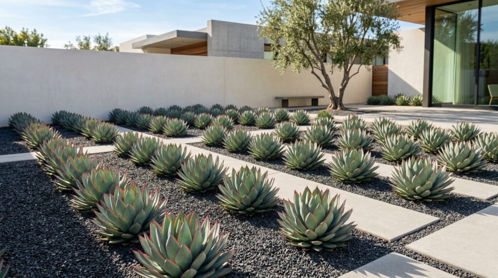 agave rosettes in garden courtyard 202606081103