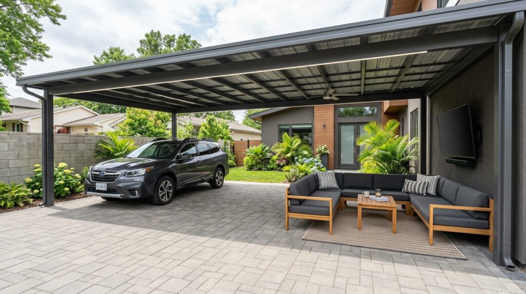 aluminum carport with vehicle sofa 202606151917