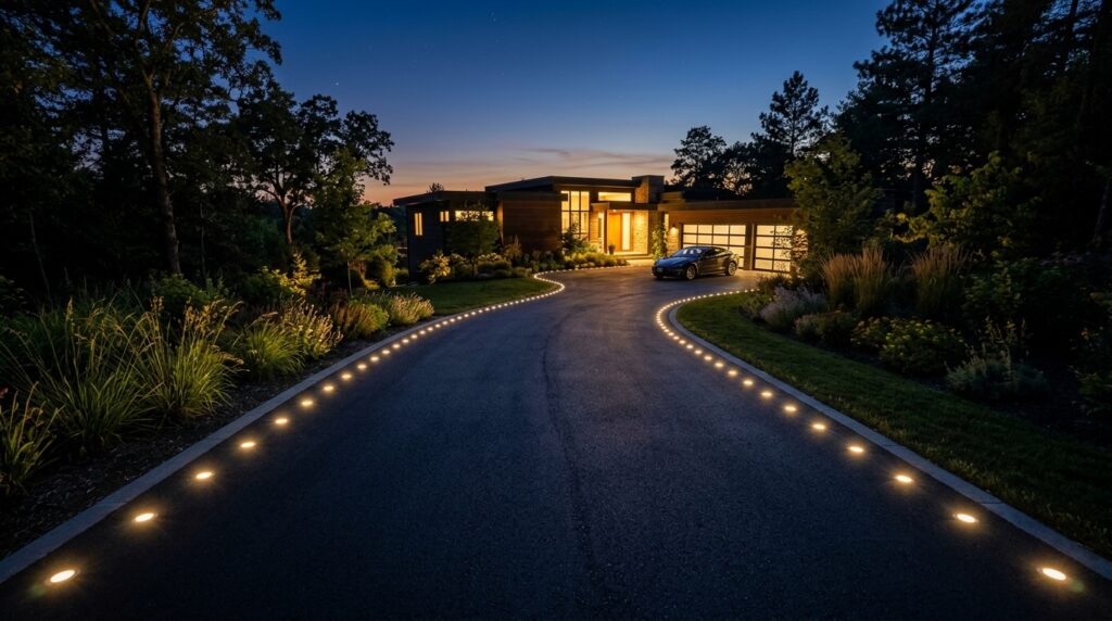 asphalt driveway with ground lights 202606042243
