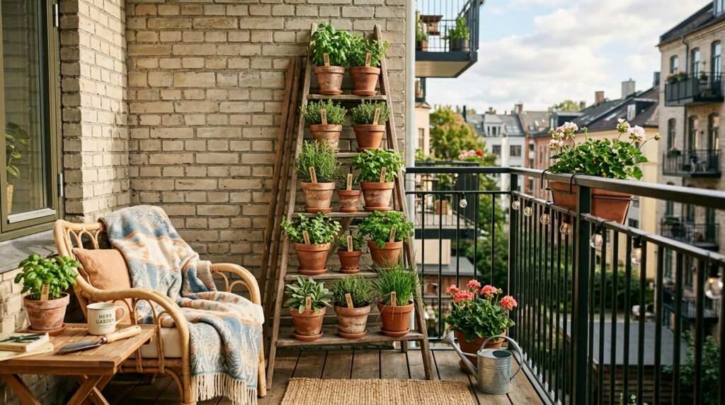 Outdoor Balcony Oasis Ideas For Cozy Urban Living balcony corner with herbs 202606061621