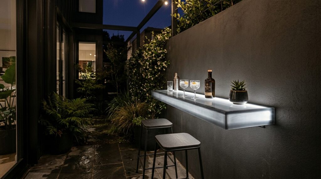 Custom Luxury Outdoor Bars with Backlit Translucent Resin Counters bar shelf projecting from wall 202606181227