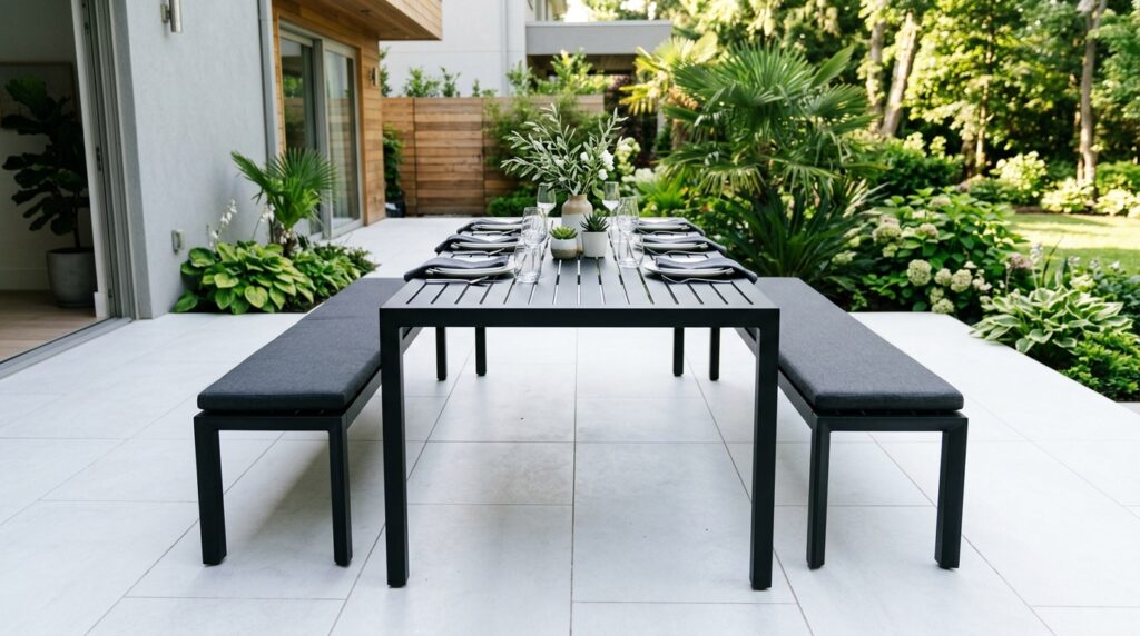 black aluminum table benches patio 202606051213