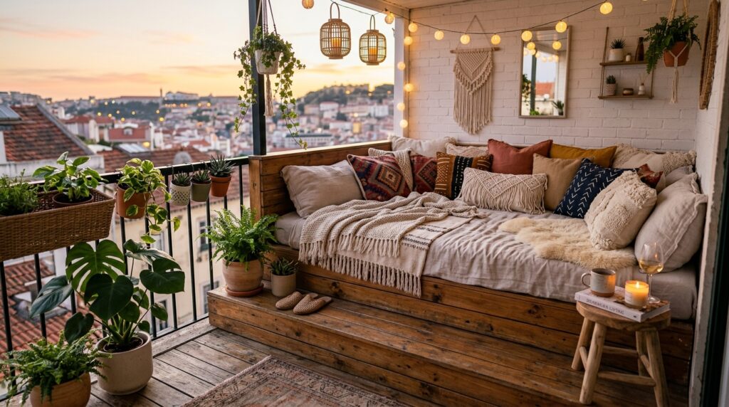 Modern Outdoor Balcony Designs For Luxury Urban Living bohemian modern balcony daybed l… 202606070739