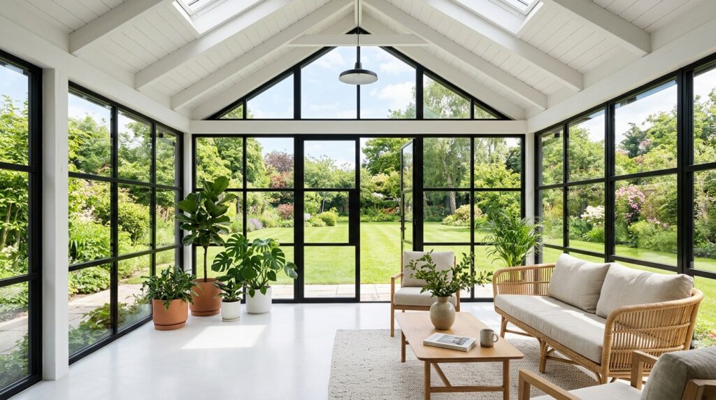 Sunroom and Solarium Ideas For Year-Round Luxury Living bright modern sunroom interior 202606052110