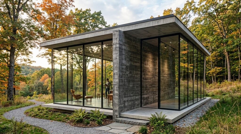 brutalist glass pavilion concret… 202606141213