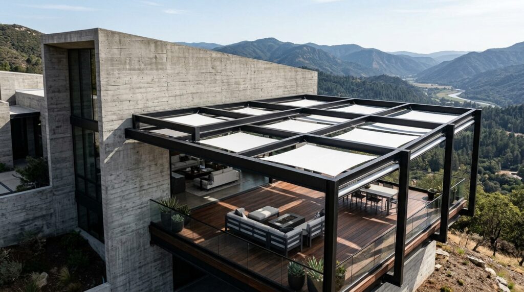 brutalist home steel frame sails 202606141327
