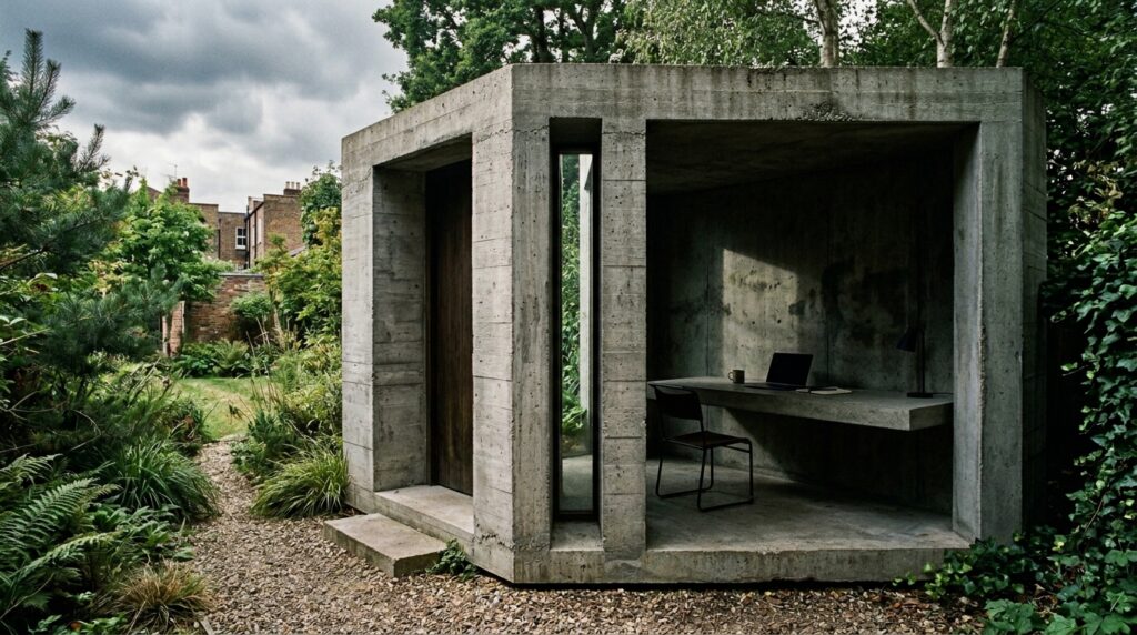 brutalist office pod concrete desk 202606132147