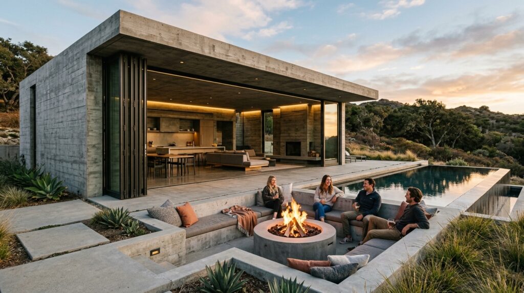 brutalist pool house glass accor… 202606141200