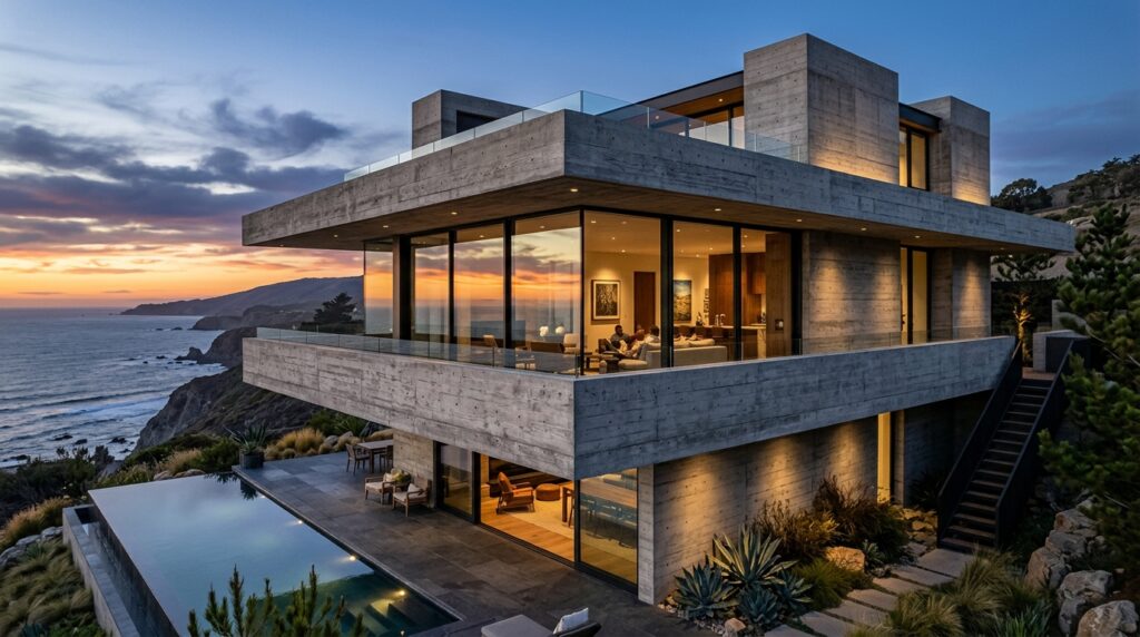 Cantilevered Balconies Wrapping Around Architectural Masterpieces brutalist villa cantilevered bal… 202606132106