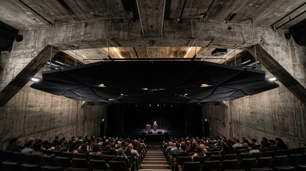 Architectural Sunken Bunker Lounges for High-End Privacy bunker theater fabric panel conc… 202606081035