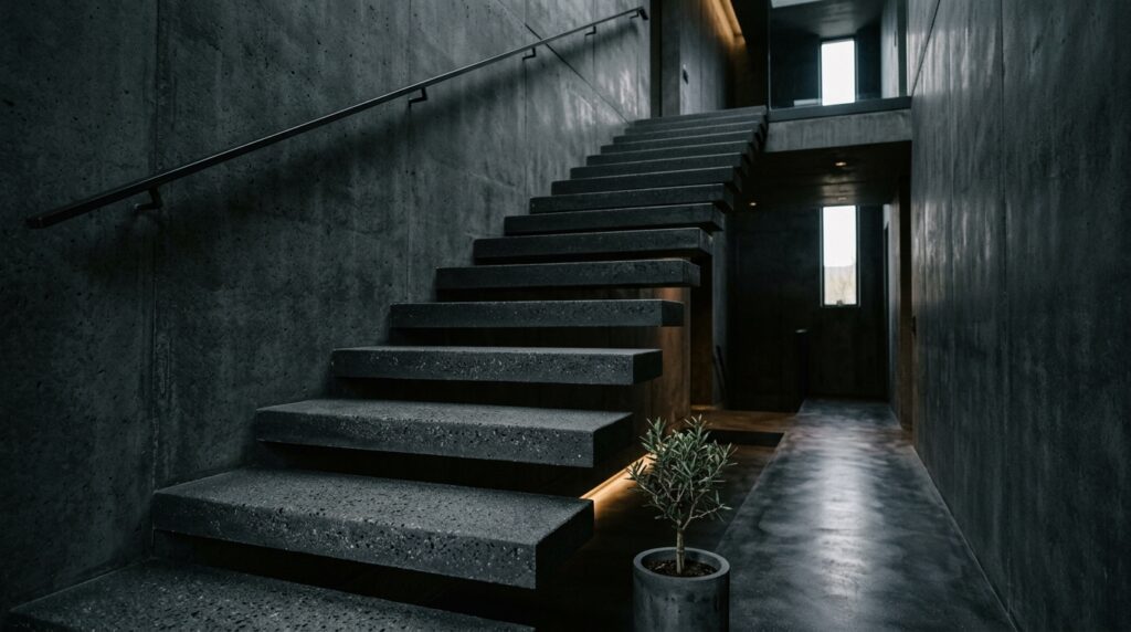 Floating Architectural Stairs Made of Raw Poured Concrete cantilevered staircase made conc… 202606131927