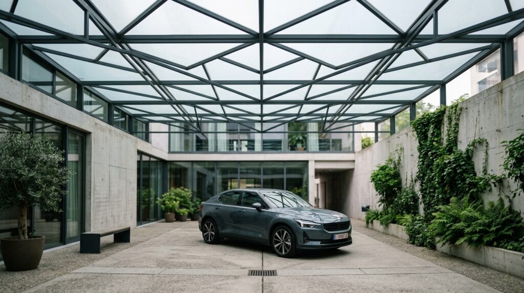car parked in modern courtyard 202606081645