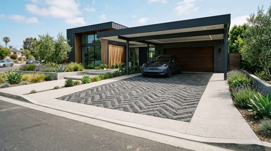 carport driveway with stone blocks 202606081735