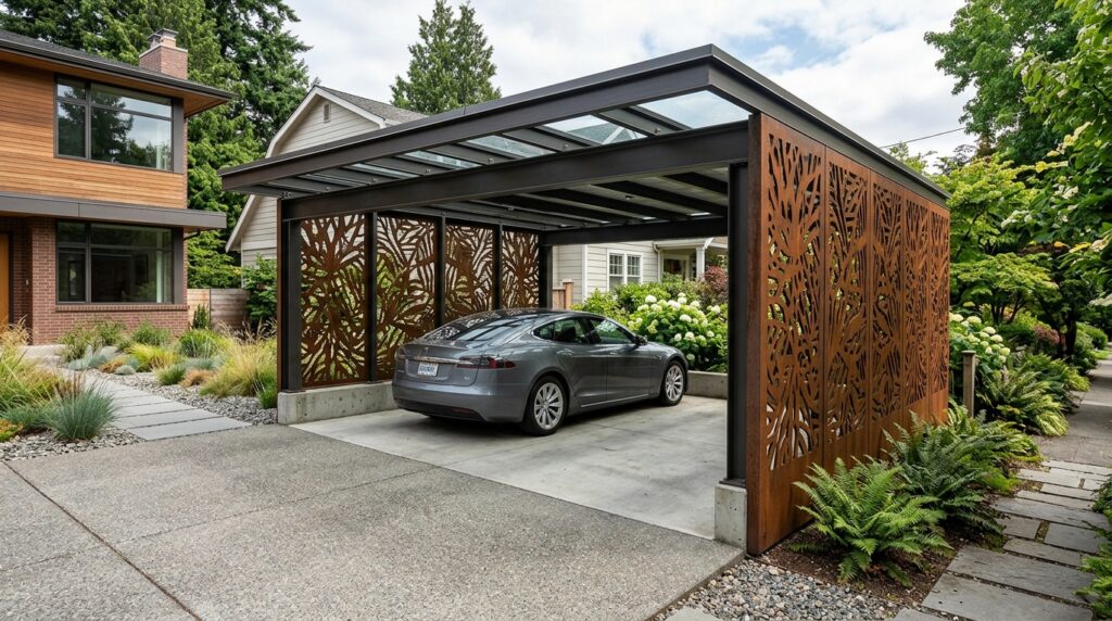 carport with corten steel panels 202606151944