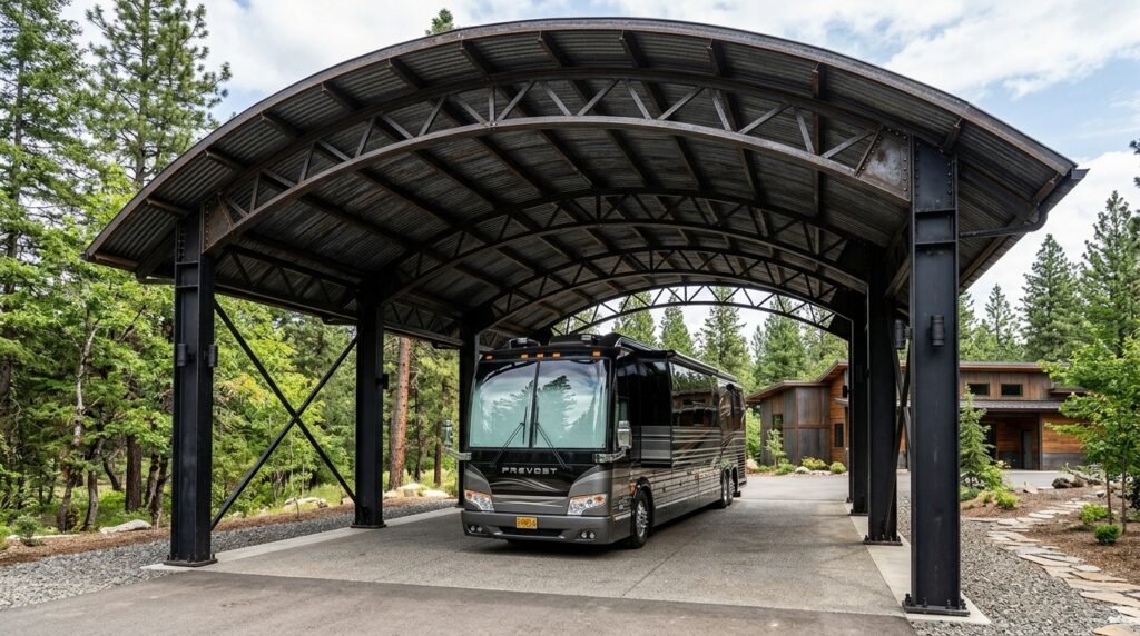 High-Clearance RV and SUV Carport Designs with Premium Aesthetics carport with curved steel roof 202606152209
