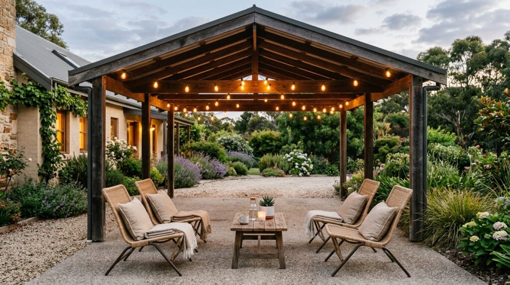 Smart Carport Outdoor Ideas That Will Instantly Upgrade Your Home carport with festoon lights chairs 202606061803