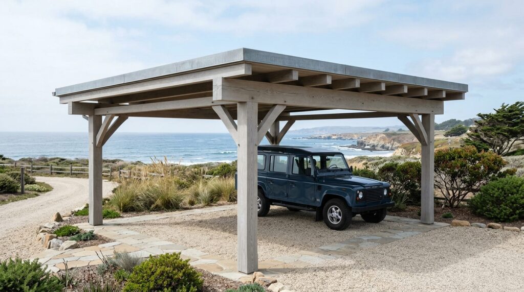 Timber Frame Carports That Add Rustic Charm to Your Front Yard carport with oak timbers zinc 202606152007