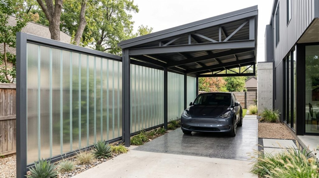 carport with steel roof glass 202606160942