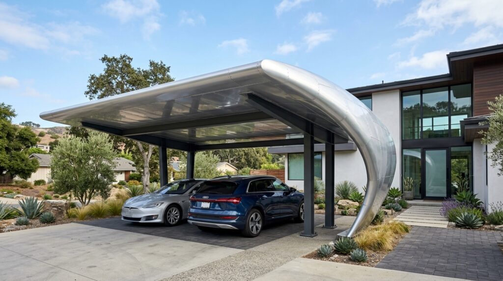 carport with sweeping aluminum roof 202606151913