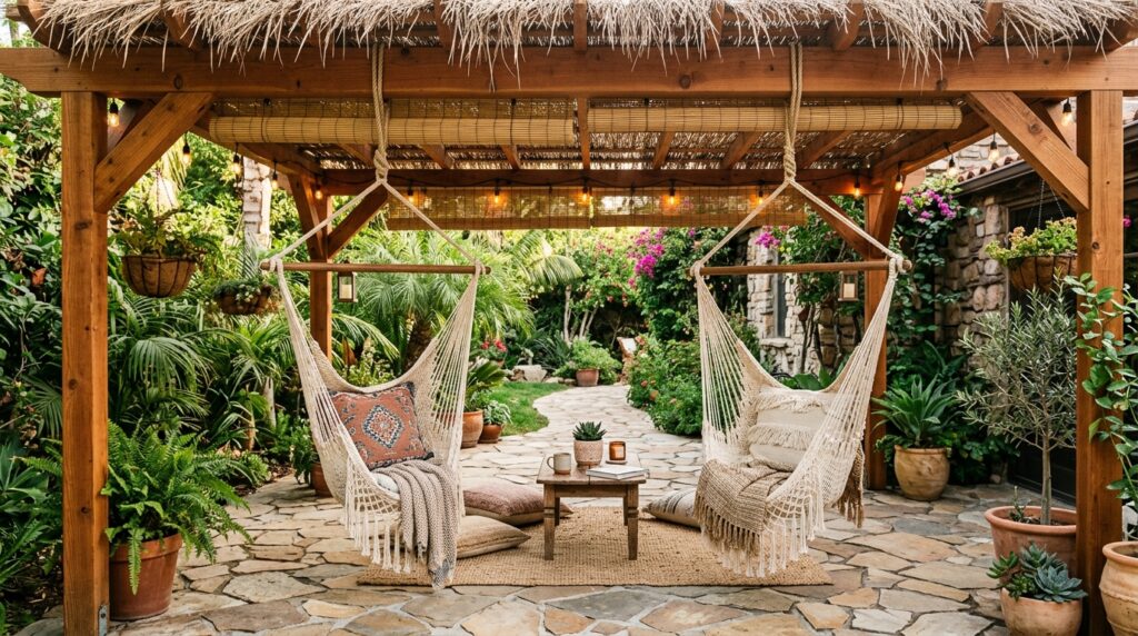 Creative Covered Patio Ideas for Year-Round Outdoor Living cedar pergola with thatch bamboo 202606071414
