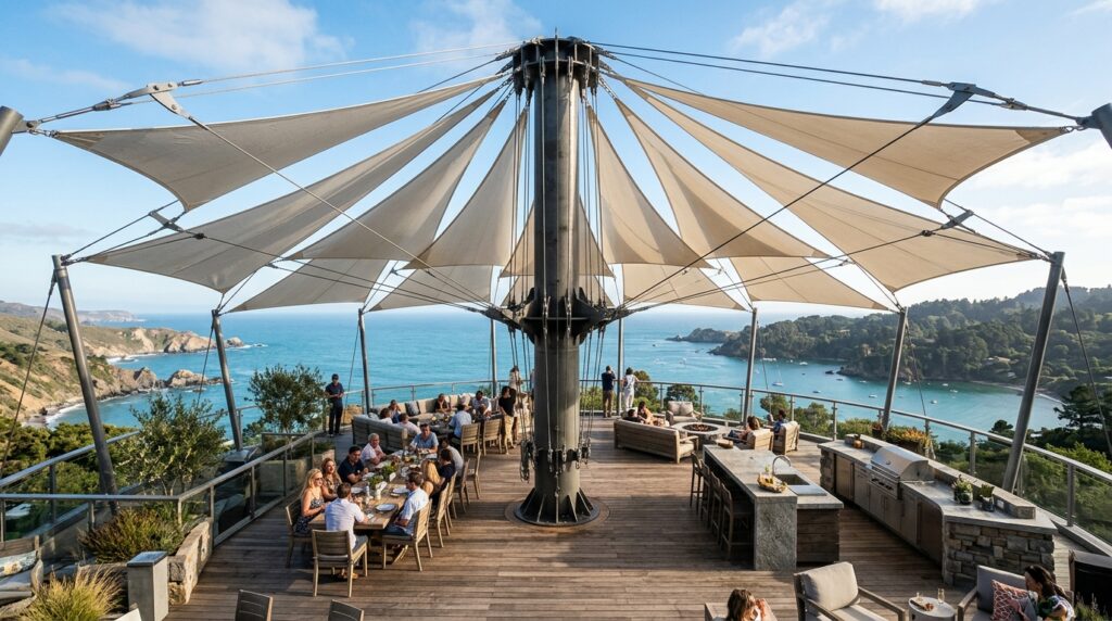 circular deck with shade sails 202606141329