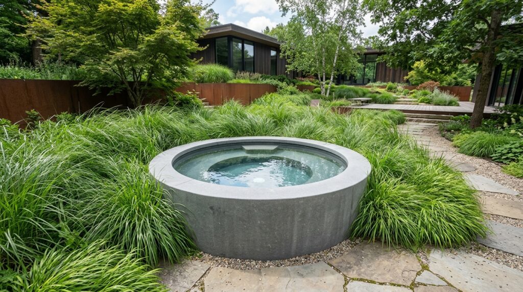 Modern Outdoor Plunge Pool Ideas For Luxury Backyard Relaxation circular plunge pool stone bowl 202606070816
