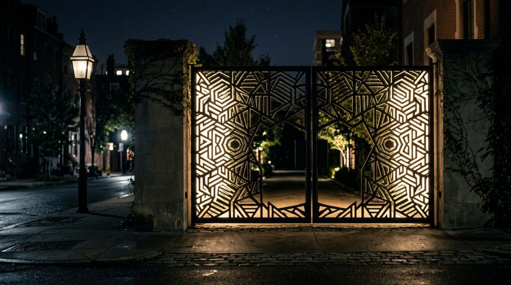 Modern Main Gate Designs For a Luxurious First Impression closed gate glowing brilliantly … 202606070706