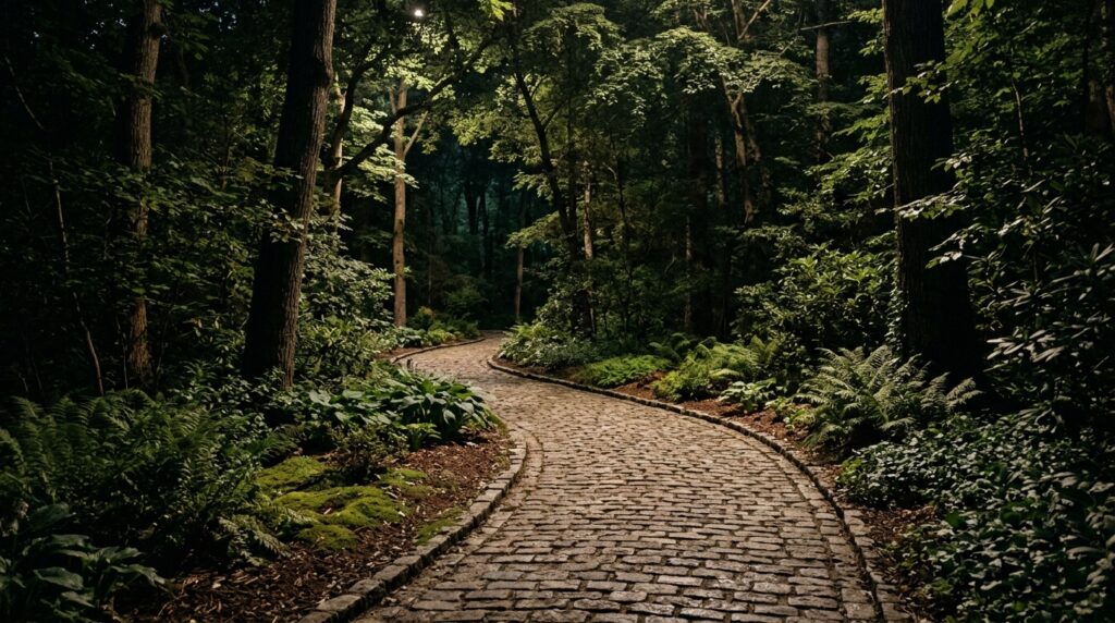 cobblestone path through woodlan… 202606101341