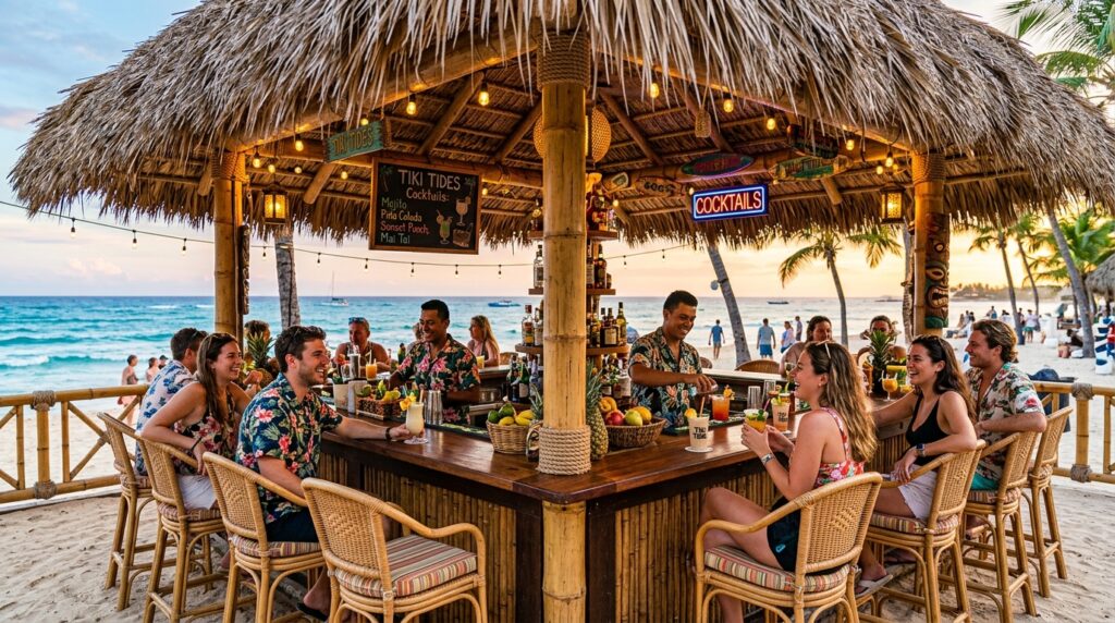 Outdoor Kitchen and Bar Ideas for Ultimate Backyard Fun cocktail bar with thatched roof 202606061833