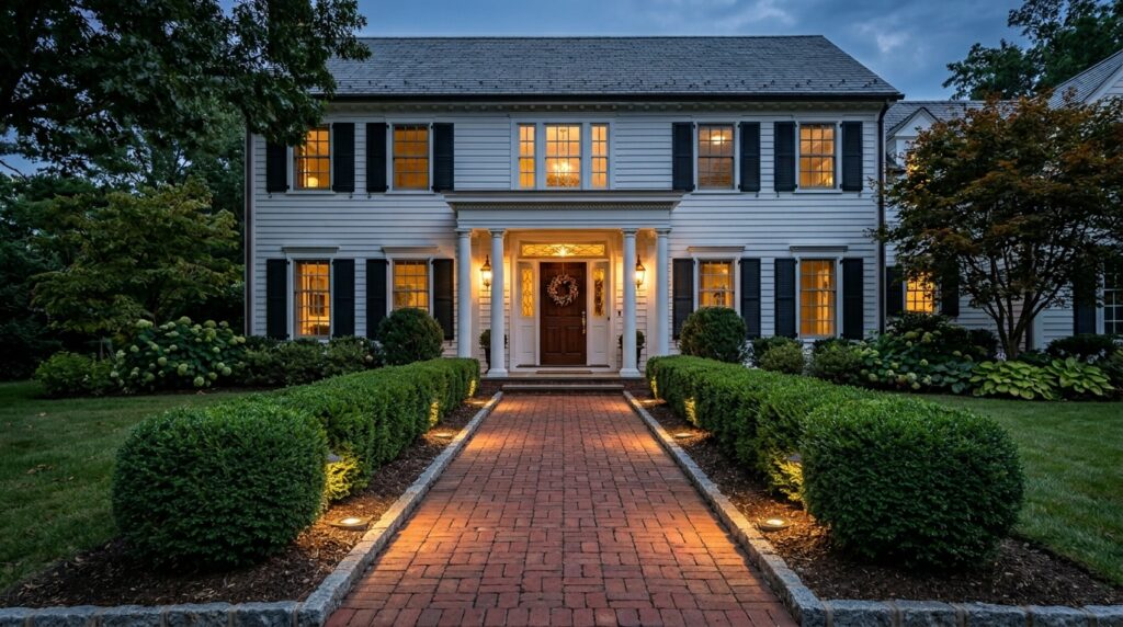 colonial home entrance brick path 202606102343