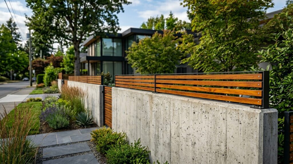 concrete fence with hardwood tre… 202606111153