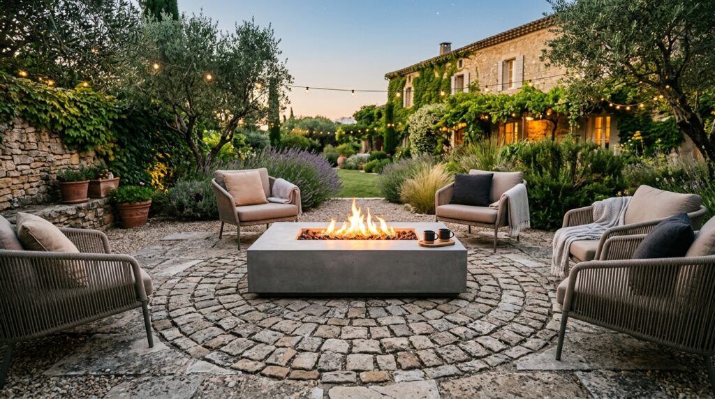 concrete fire table on cobblestone 202606081117