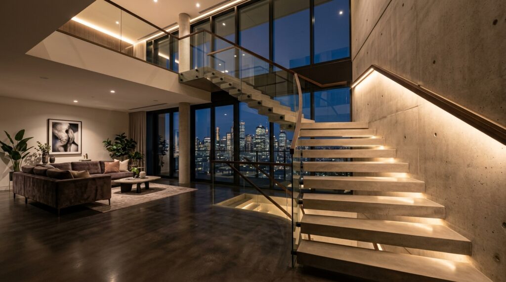 Floating Architectural Stairs Made of Raw Poured Concrete concrete floating staircase luxu… 202606131934