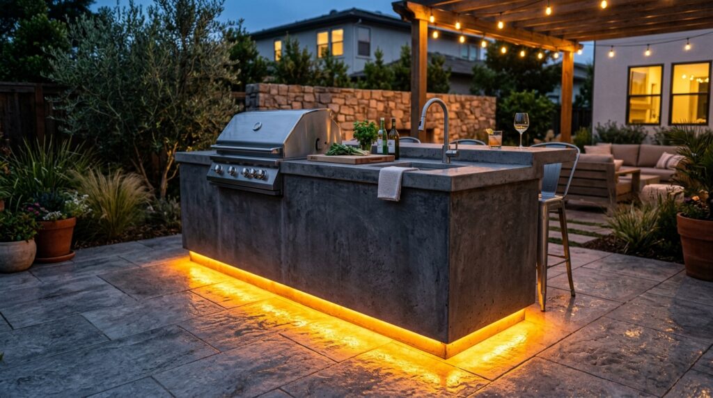 Outdoor Kitchen and Bar Ideas for Ultimate Backyard Fun concrete outdoor kitchen counter 202606061834
