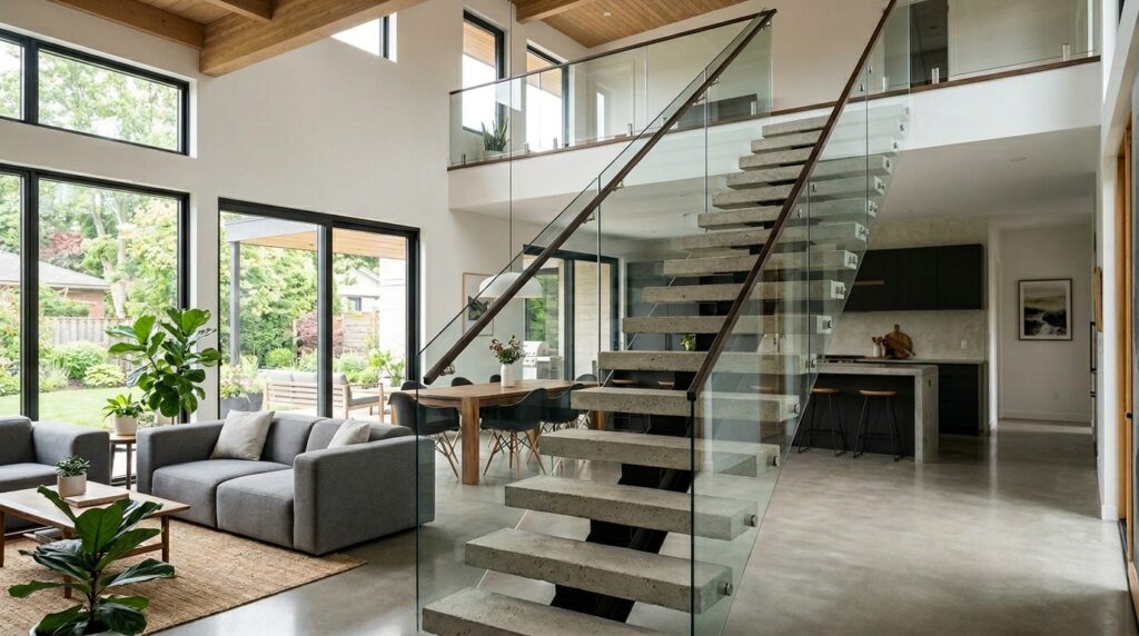 Floating Architectural Stairs Made of Raw Poured Concrete concrete staircase with steel spine 202606131935