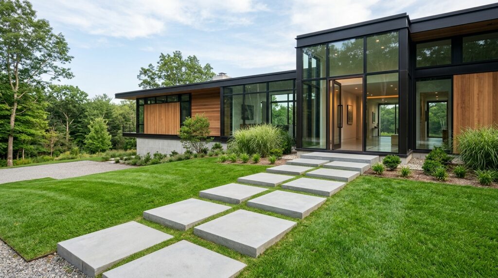 Modern Pathways and Walkway Ideas For a Luxurious Entry concrete steps to glass entryway 202606062042