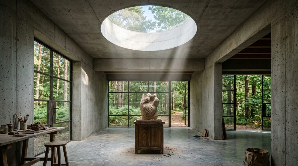 concrete studio with clay sculpture 202606131007