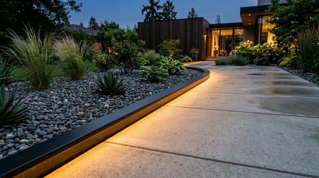 concrete walkway with amber light 202606102344