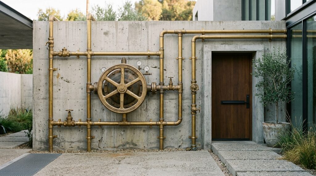 concrete wall with brass pipe 202606081711