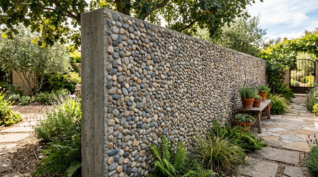concrete wall with embedded pebbles 202606131025