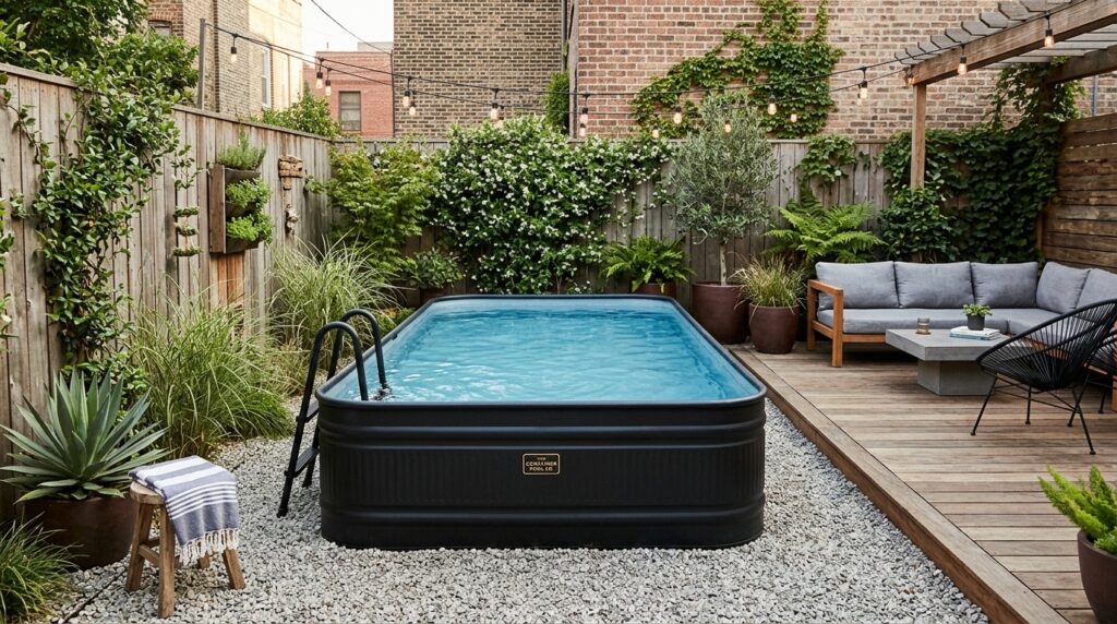 Modern Outdoor Plunge Pool Ideas For Luxury Backyard Relaxation container plunge pool on gravel 202606070816