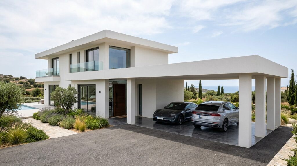 Minimalist Hidden Drainage Carport Designs for Clean Lines contemporary villa with carport 202606161248