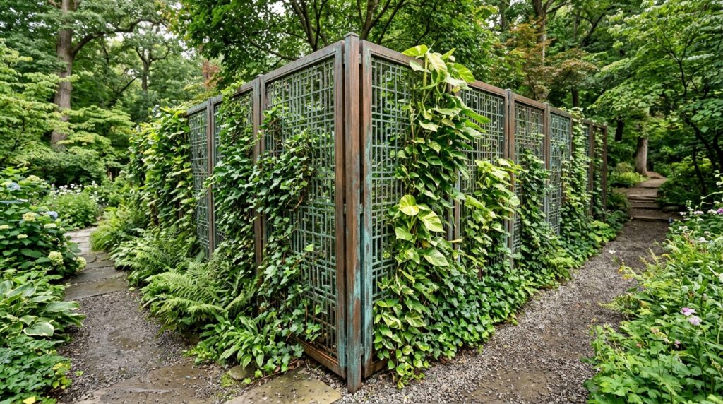 copper grid panels with plants 202606121049