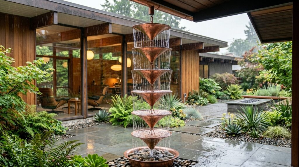 Copper Rain Chains That Turn Runoff Water into Beautiful Art Features copper umbrella rain chain 202606101207