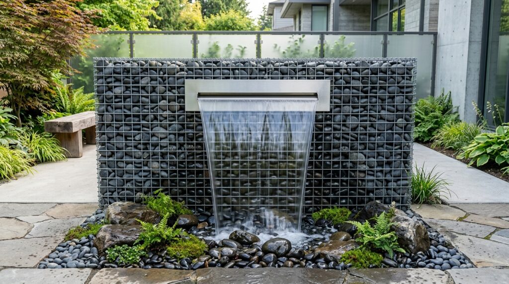 courtyard gabion wall water feature 202606121127