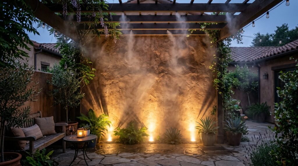 Architectural Fogging Systems to Keep Desert Patios Cool and Moody courtyard patio accent wall mist 202606101122