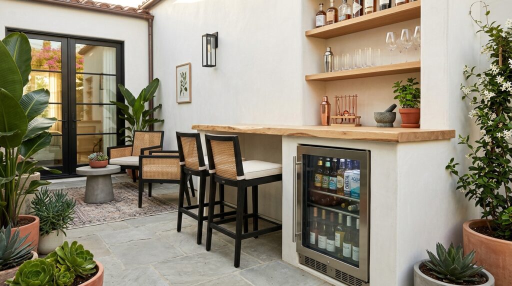 Under-Counter Beverage Center Setups Perfect for Summer Parties courtyard patio with outdoor bar 202606181739
