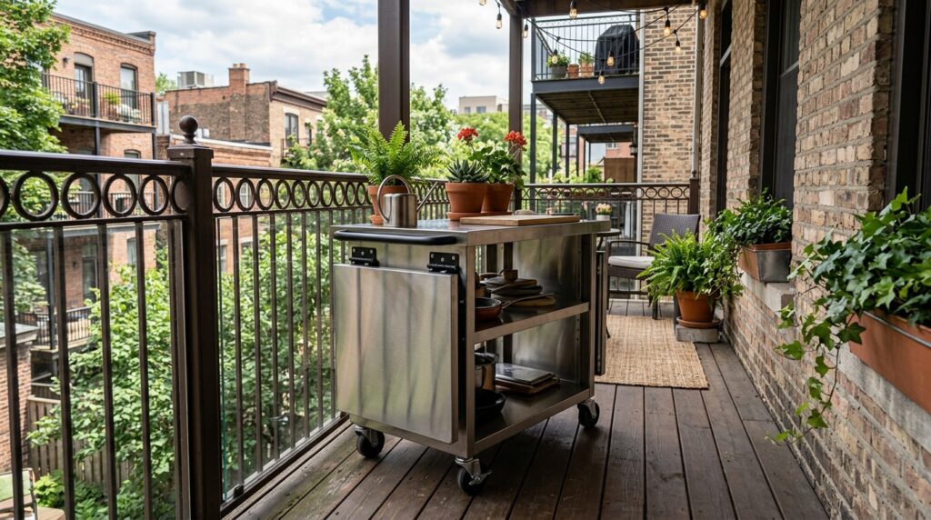 courtyard patio with steel cart 202606181130