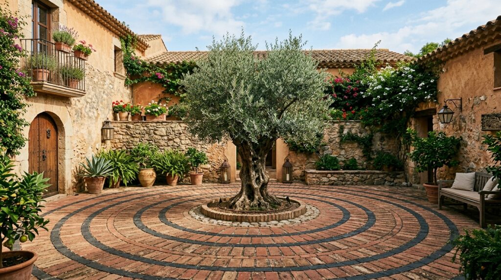 Brick-Paved Courtyards Inspired by Classic European Plazas courtyard with olive tree 202606141350