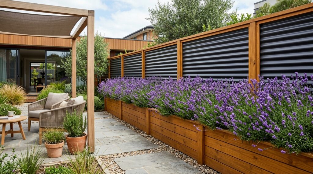 courtyard with planter box lavender 202606111120